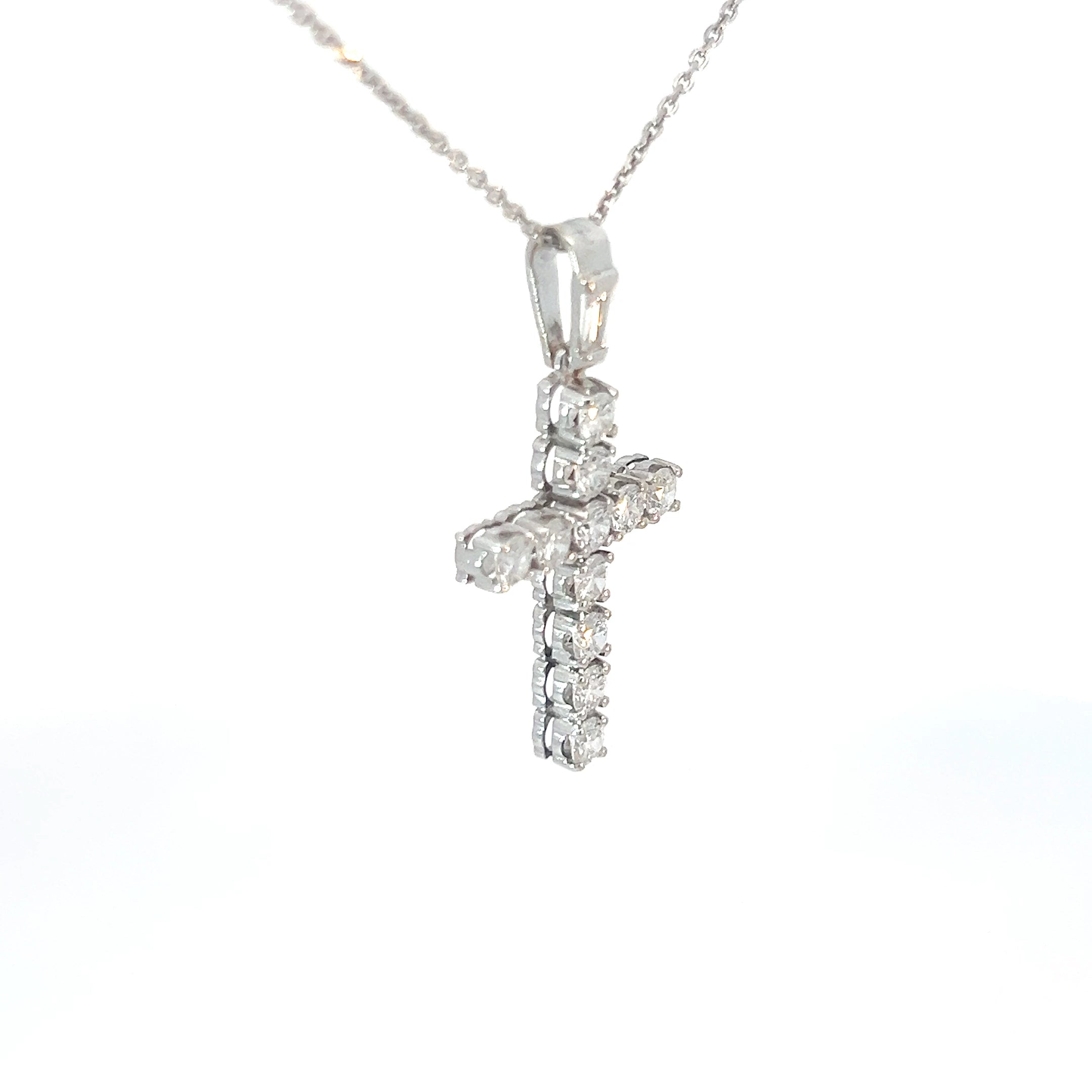 18k White Gold 1.50ct E VS2 Round Diamond Cross with a Baguette Bail Pendant