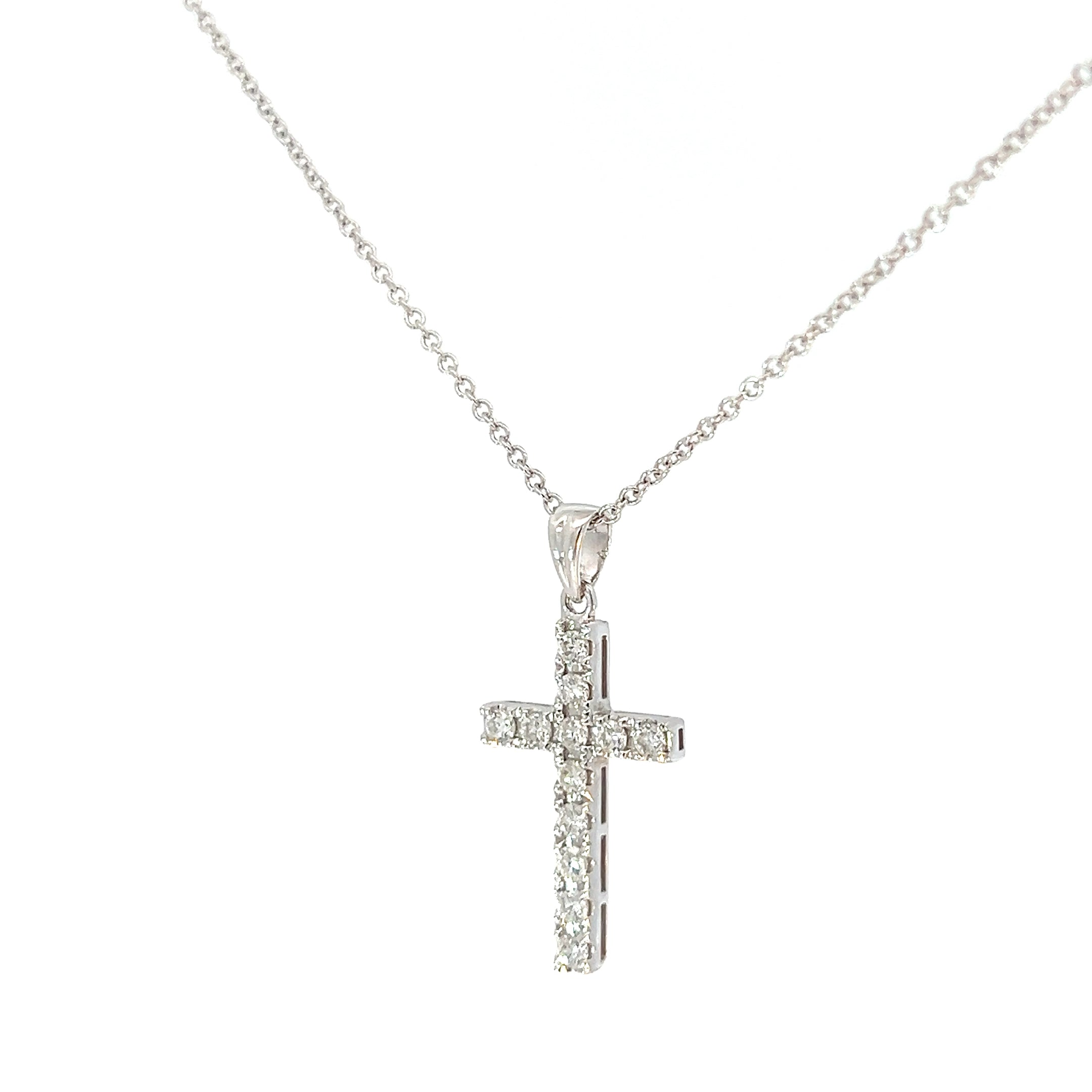 18k White Gold .35ct G VS2 Round Diamond Cross Pendant / 14k White Gold Chain