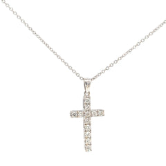 18k White Gold .35ct G VS2 Round Diamond Cross Pendant / 14k White Gold Chain