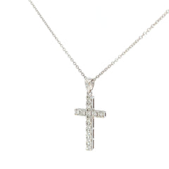 18k White Gold .35ct G VS2 Round Diamond Cross Pendant / 14k White Gold Chain