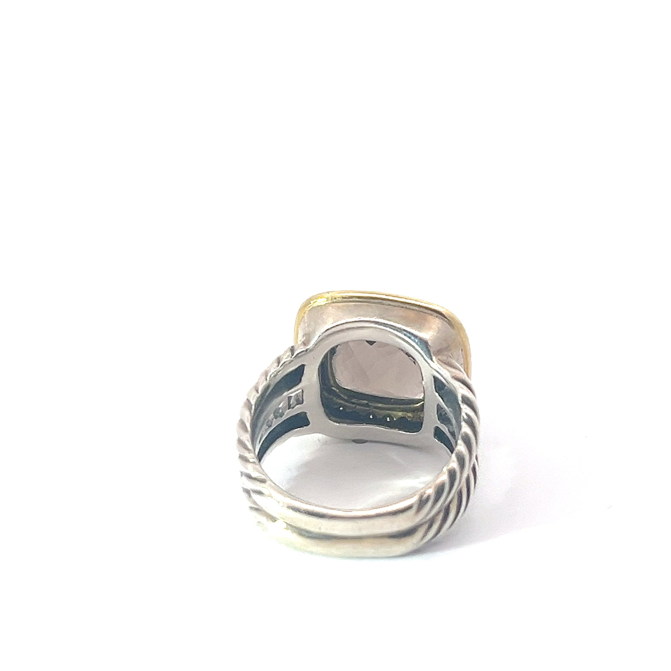 Pre-Owed David Yurman Silver 18k Yellow Gold Albion 11mm Morganite Diamond Ring Size 6.75