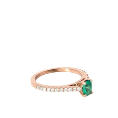 10k Rose Gold .37ct Oval Colombian Emerald /.25ct G VS2 Round Diamond Ring (Certificate By Mac from Colombia)