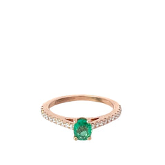 10k Rose Gold .37ct Oval Colombian Emerald /.25ct G VS2 Round Diamond Ring (Certificate By Mac from Colombia)