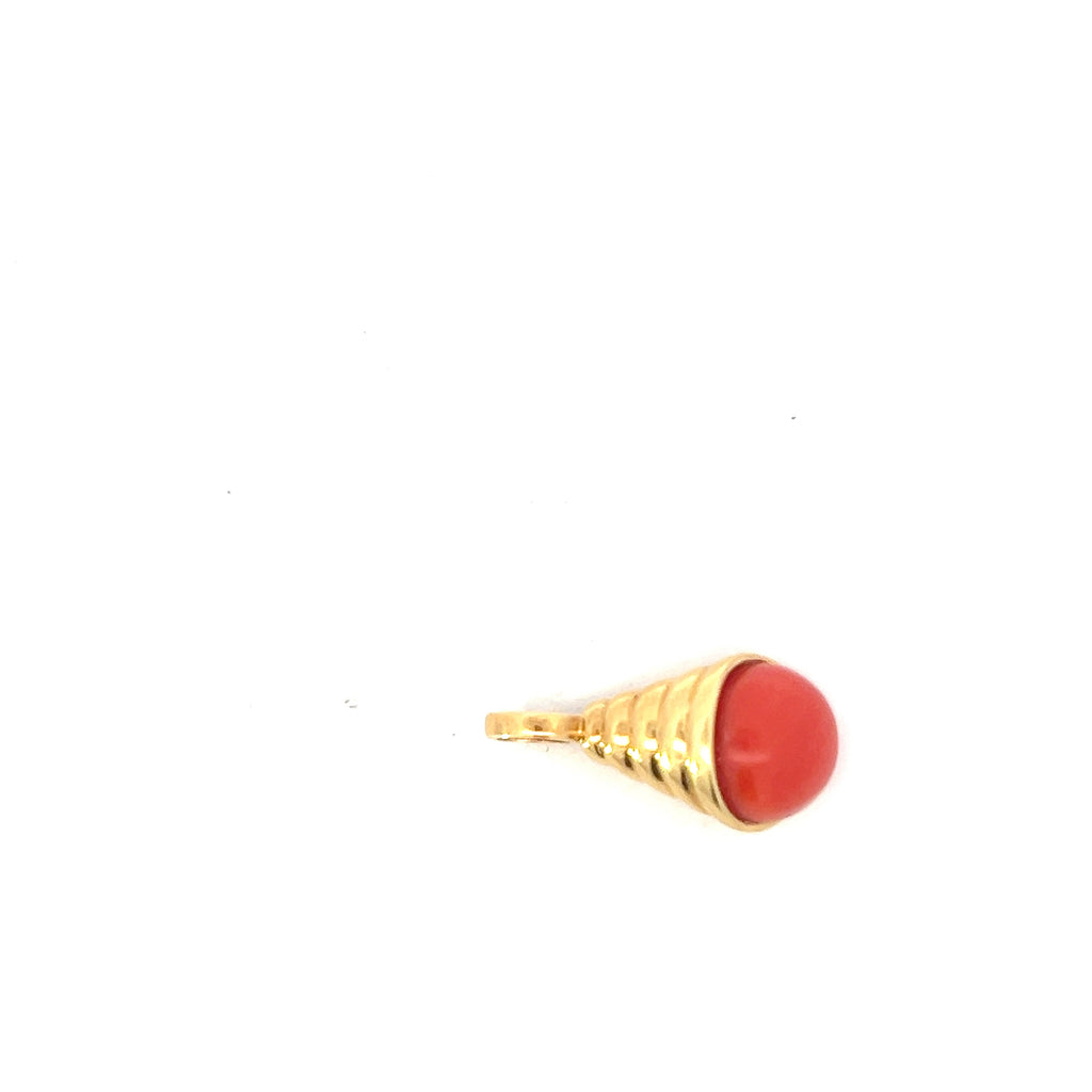18k Yellow Gold Coral Natural Cudivid Pendant 6.5 gram 14mm