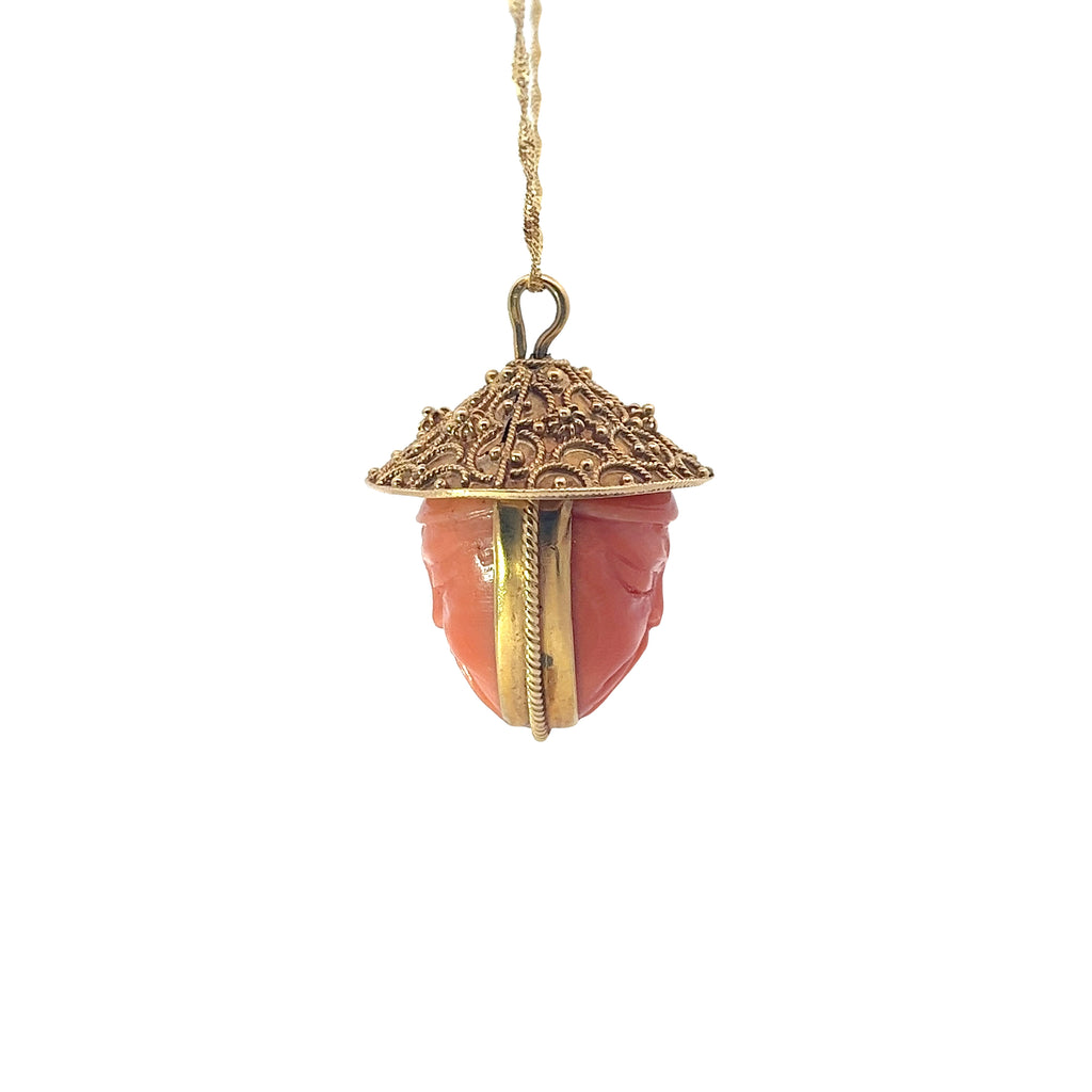 18k Yellow Gold Coral Vintage Munk Necklace