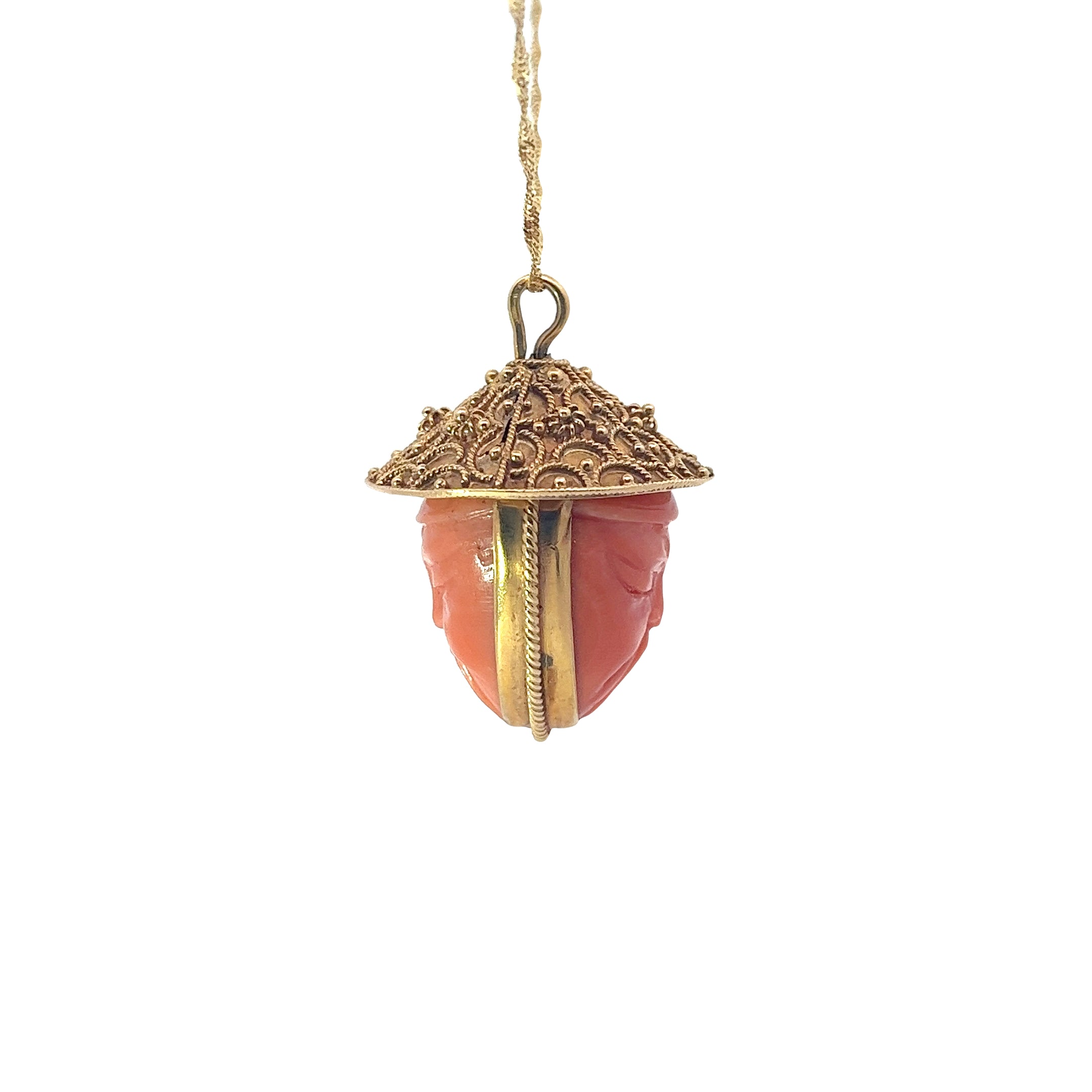 18k Yellow Gold Coral Vintage Munk Necklace