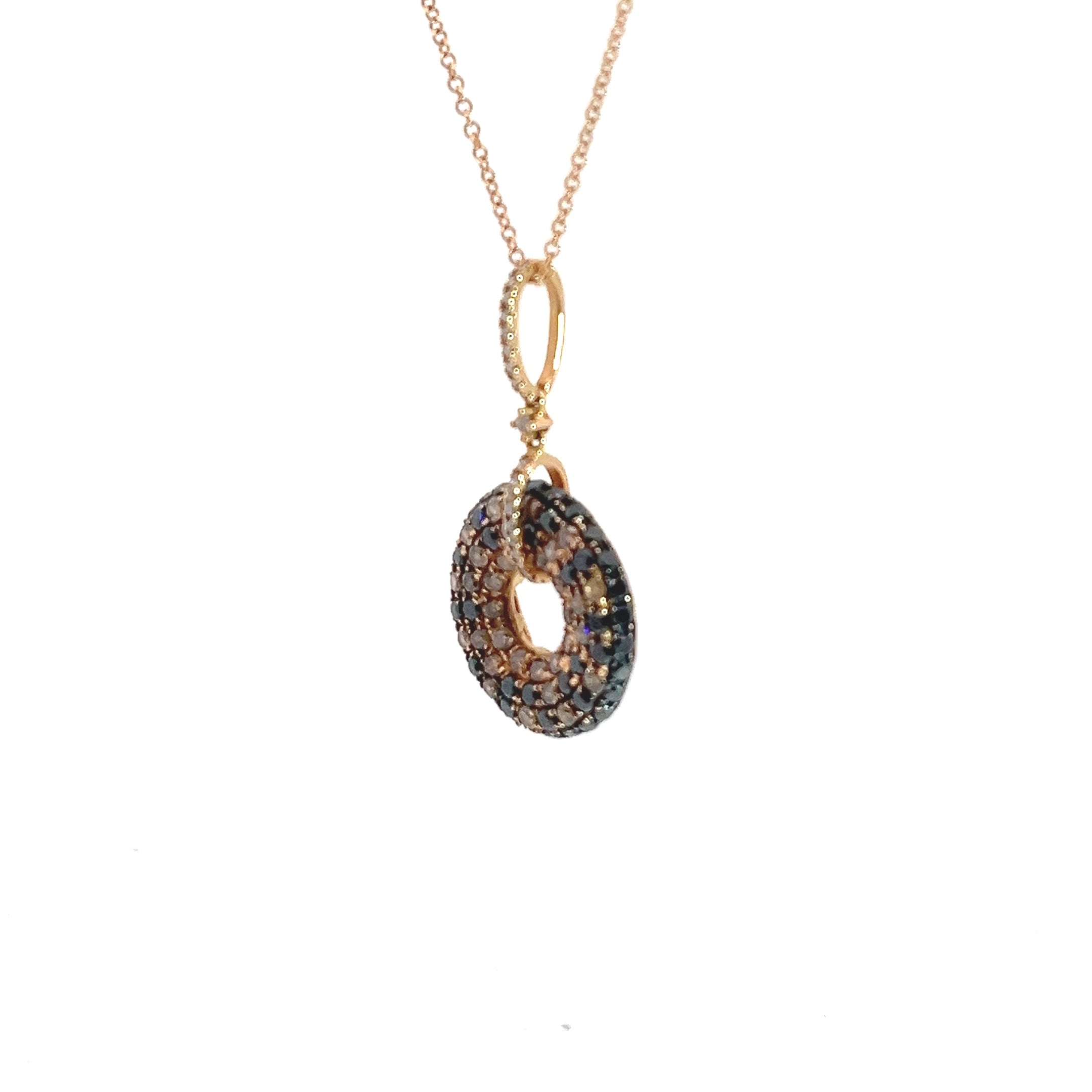 18k Rose Gold Black, Chocolate and White Round Diamond Pendant Effy