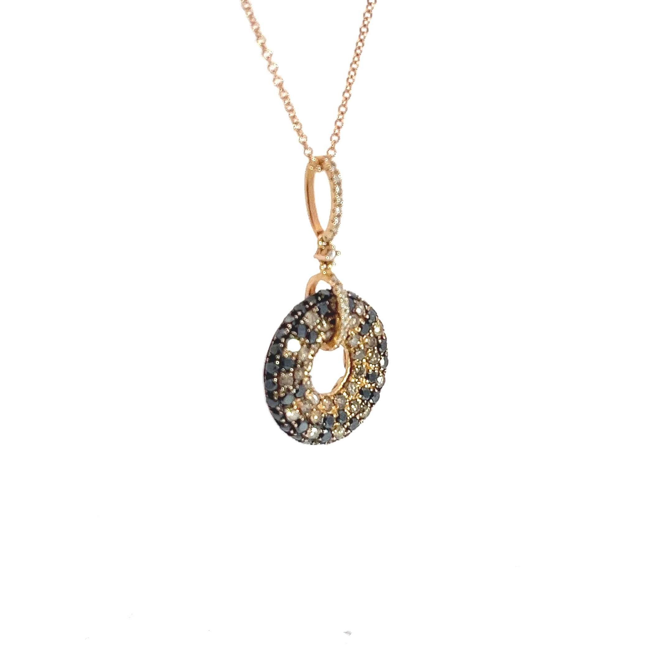 18k Rose Gold Black, Chocolate and White Round Diamond Pendant Effy