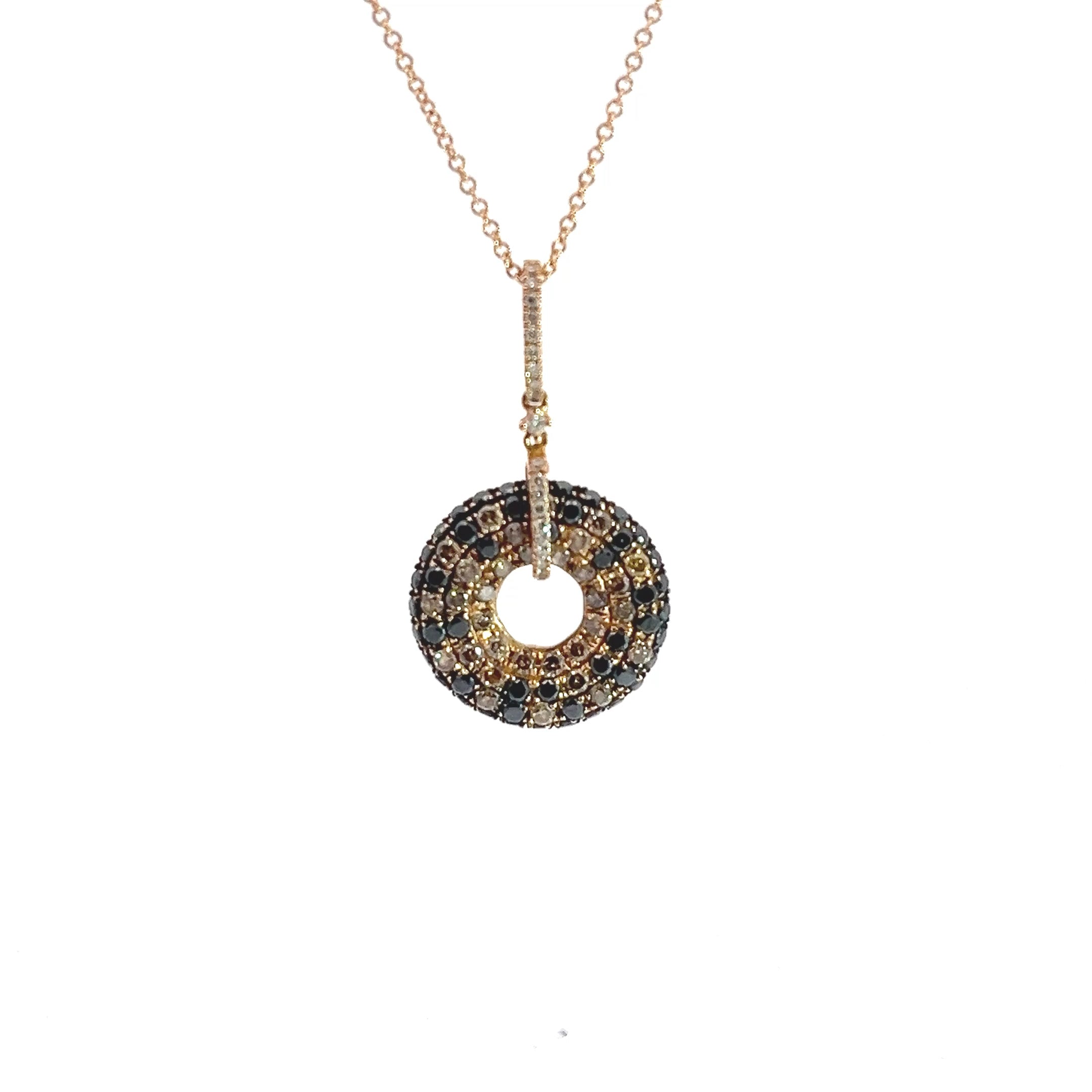 18k Rose Gold Black, Chocolate and White Round Diamond Pendant Effy