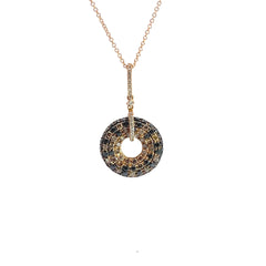 18k Rose Gold Black, Chocolate and White Round Diamond Pendant