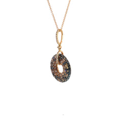 18k Rose Gold Black, Chocolate and White Round Diamond Pendant