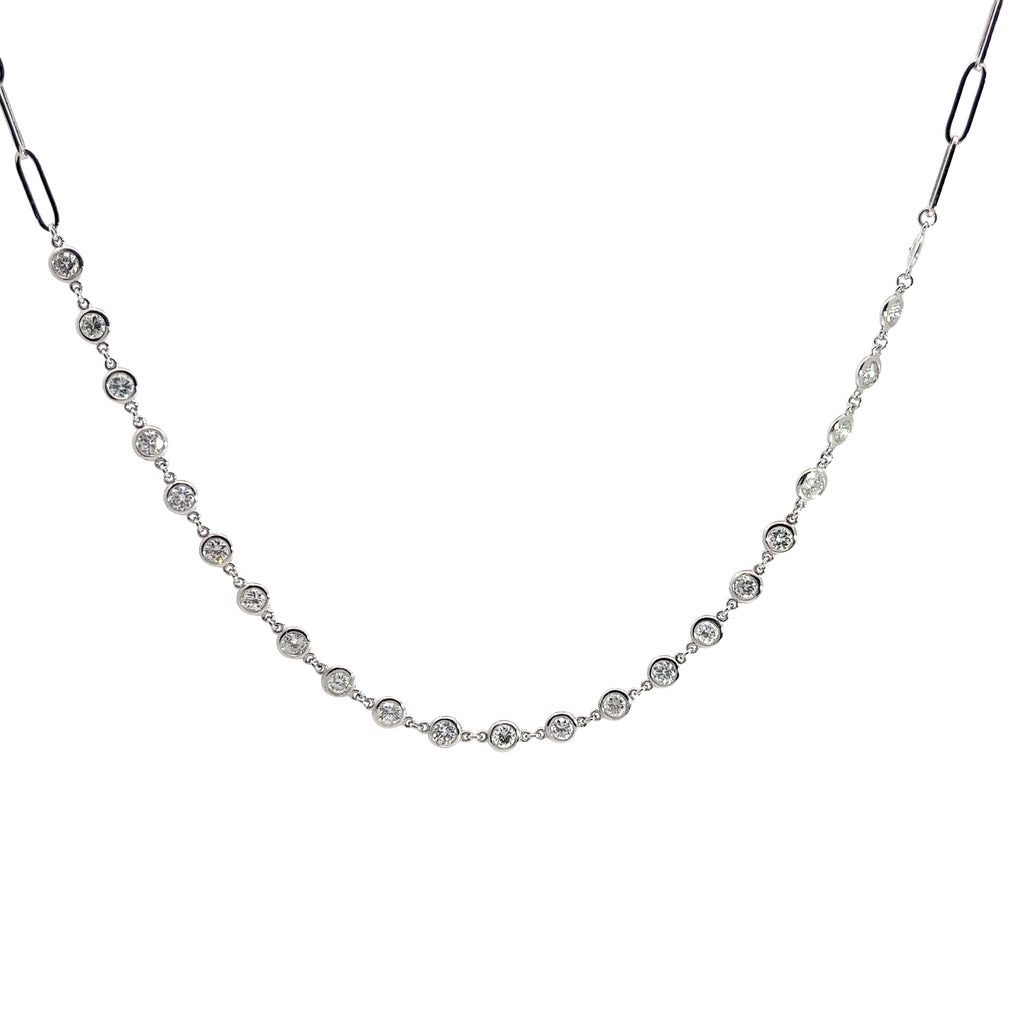 14k White Gold 2.50ct G SI1 Round Diamond Paperclip Link and Diamonds By the Yard Necklace