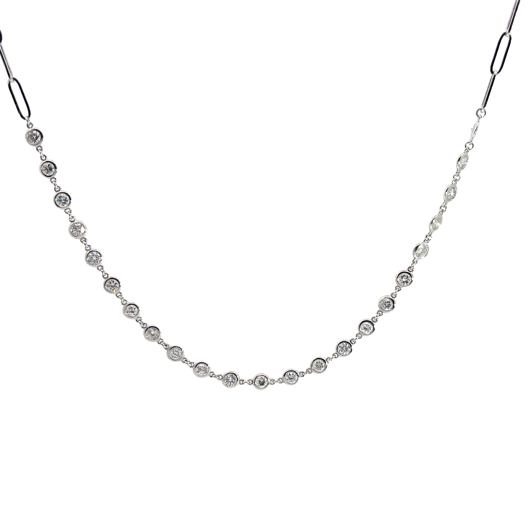 14k White Gold 2.50ct G SI1 Round Diamond Paperclip Link and Diamonds By the Yard Necklace