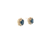 14K YELLOW GOLD 1CT OVAL BLUE SAPPHIRE AND .35CT GVS2 ROUND DIAMOND EARRING