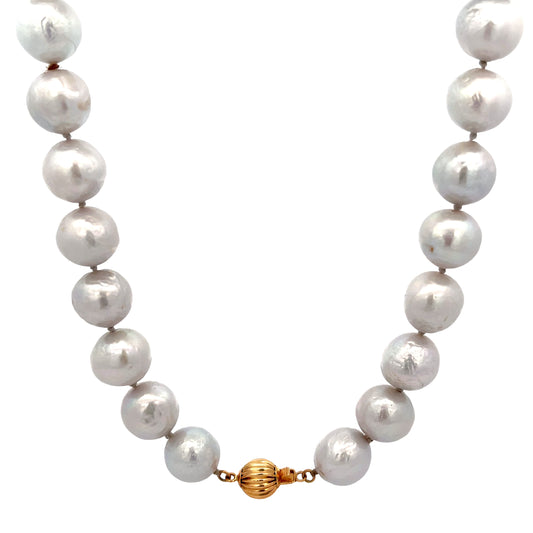 14k Yellow Gold Grey Pearl Necklace 12mm