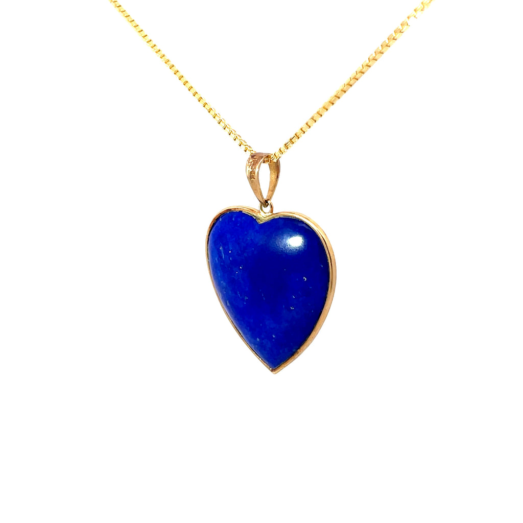 14k Yellow Gold Lapis Heart Pendant 6.7 gram