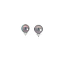 14k White Gold .75ct F VS2 Heart Shape Diamond 11.5mm Tahitian Pearl Stud Earrings