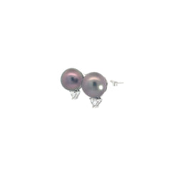 14K WHITE GOLD .75CT FVS2 HEART SHAPE DIAMOND 11.5MM TAHITIAN PEARL STUDS