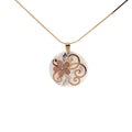 14k Yellow Gold Tri-Colored Round Mother of Pearl Flower Pendant  16"inch