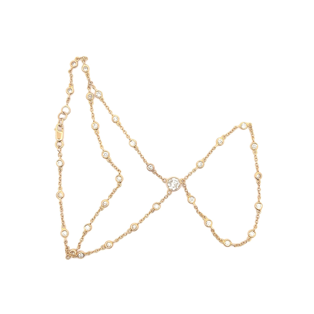 18k Yellow Gold 2.00ct H SI1 Round Bezel Set Diamond Ring and Bracelet Chain Bracelet