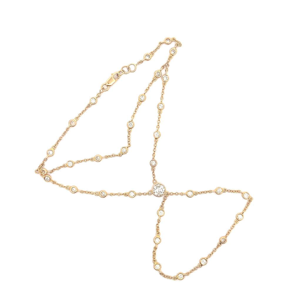 18k Yellow Gold 2.00ct H SI1 Round Bezel Set Diamond Ring and Bracelet Chain Bracelet