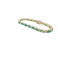 14k Yellow Gold 10ct Oval AA Emerald and 1.00ct G VS2 Round Diamond Tennis Bracelet