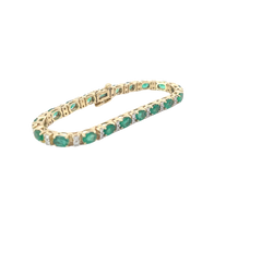 14k Yellow Gold 10ct Oval AA Emerald and 1.00ct G VS2 Round Diamond Tennis Bracelet