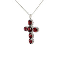 18k White Gold 9.00ct Garnet and 1.00ct G VS1 Round Diamond Cross Necklace