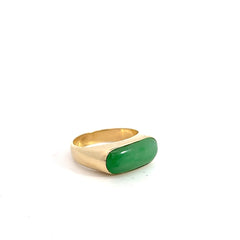 14k Yellow Gold Vintage 4.00 Gram Jade Bezel Set Ring