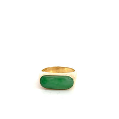 14k Yellow Gold Vintage 4.00 Gram Jade Bezel Set Ring