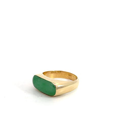 14k Yellow Gold Vintage 4.00 Gram Jade Bezel Set Ring