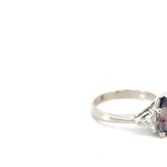 Platinum 3.03ct Pear Shape Zoned Pink and Blue Sapphire /.75ct G VS2 Trillion Diamond Ring Certified By GIA # 2213300337