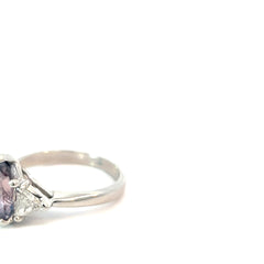 Platinum 3.03ct Pear Shape Zoned Pink and Blue Sapphire /.75ct G VS2 Trillion Diamond Ring Certified By GIA # 2213300337