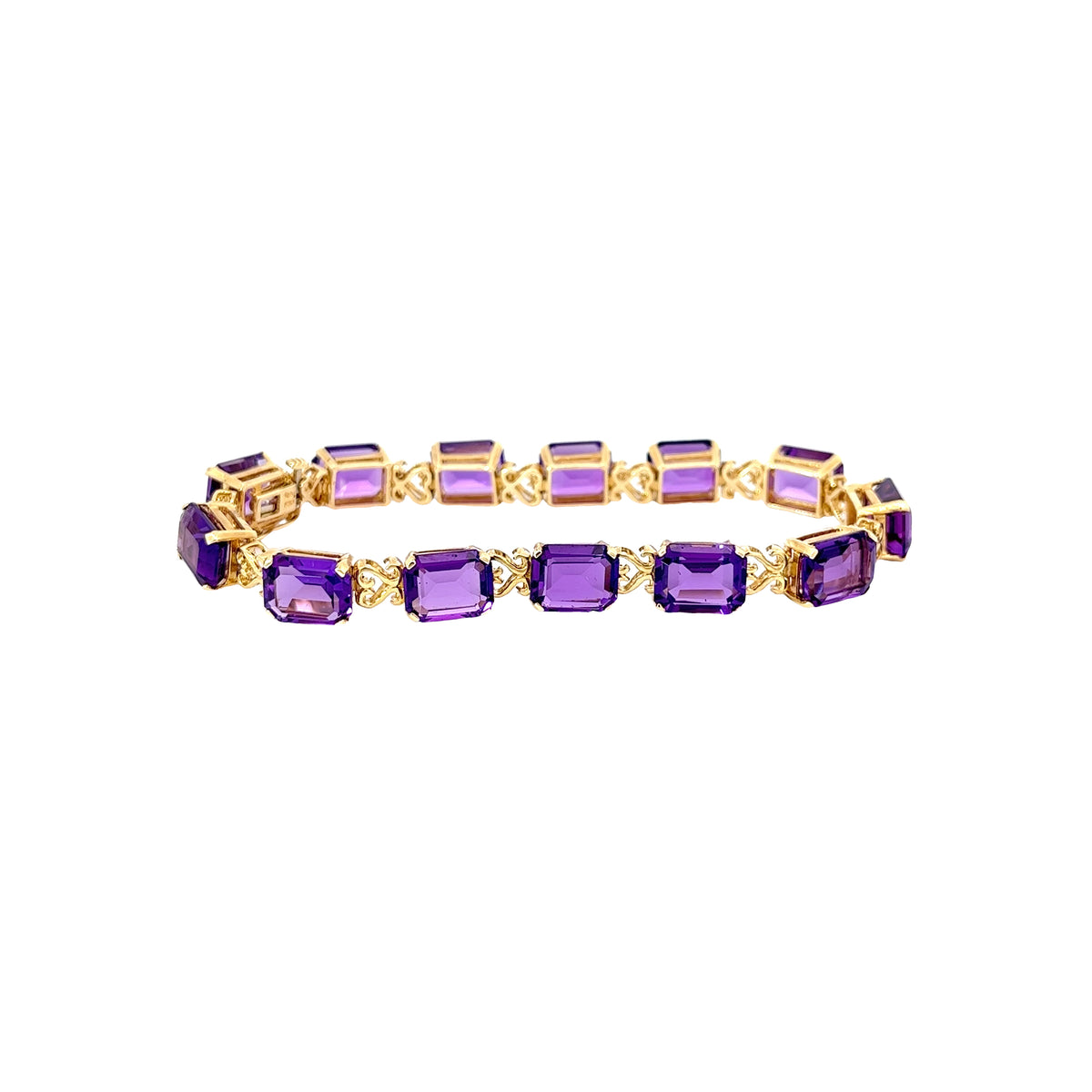 14k Yellow Gold 45ct Emerald Cut Amethyst Bracelet
