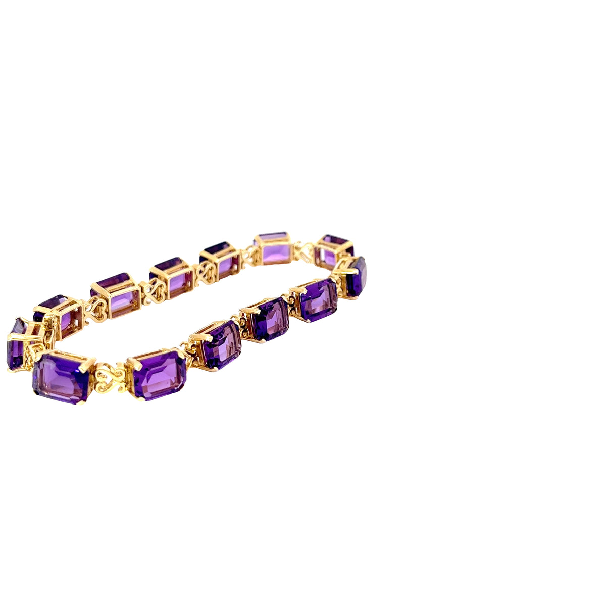 14k Yellow Gold 45ct Emerald Cut Amethyst Bracelet