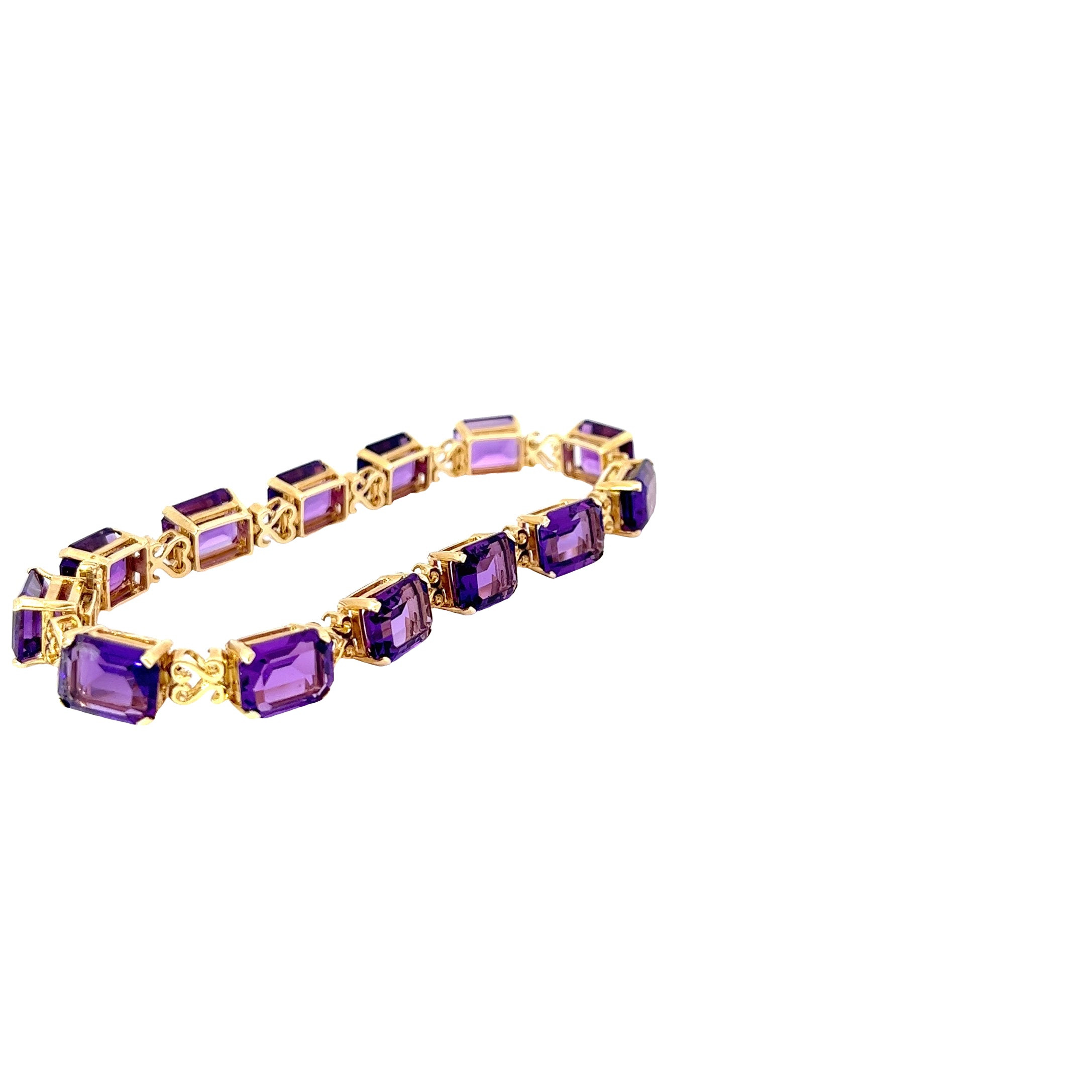 14k Yellow Gold 4.50ct Emerald Cut Amethyst Bracelet