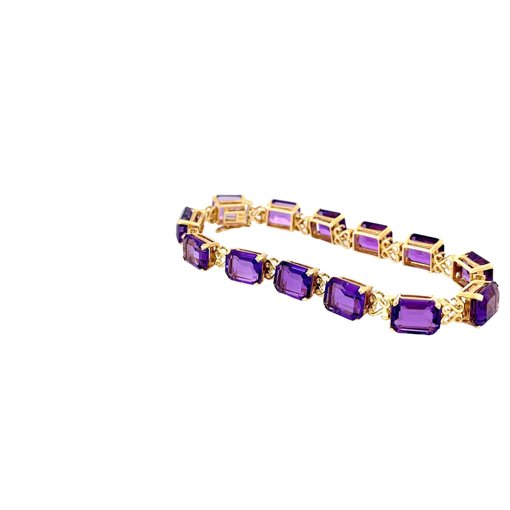 14k Yellow Gold 4.50ct Emerald Cut Amethyst Bracelet