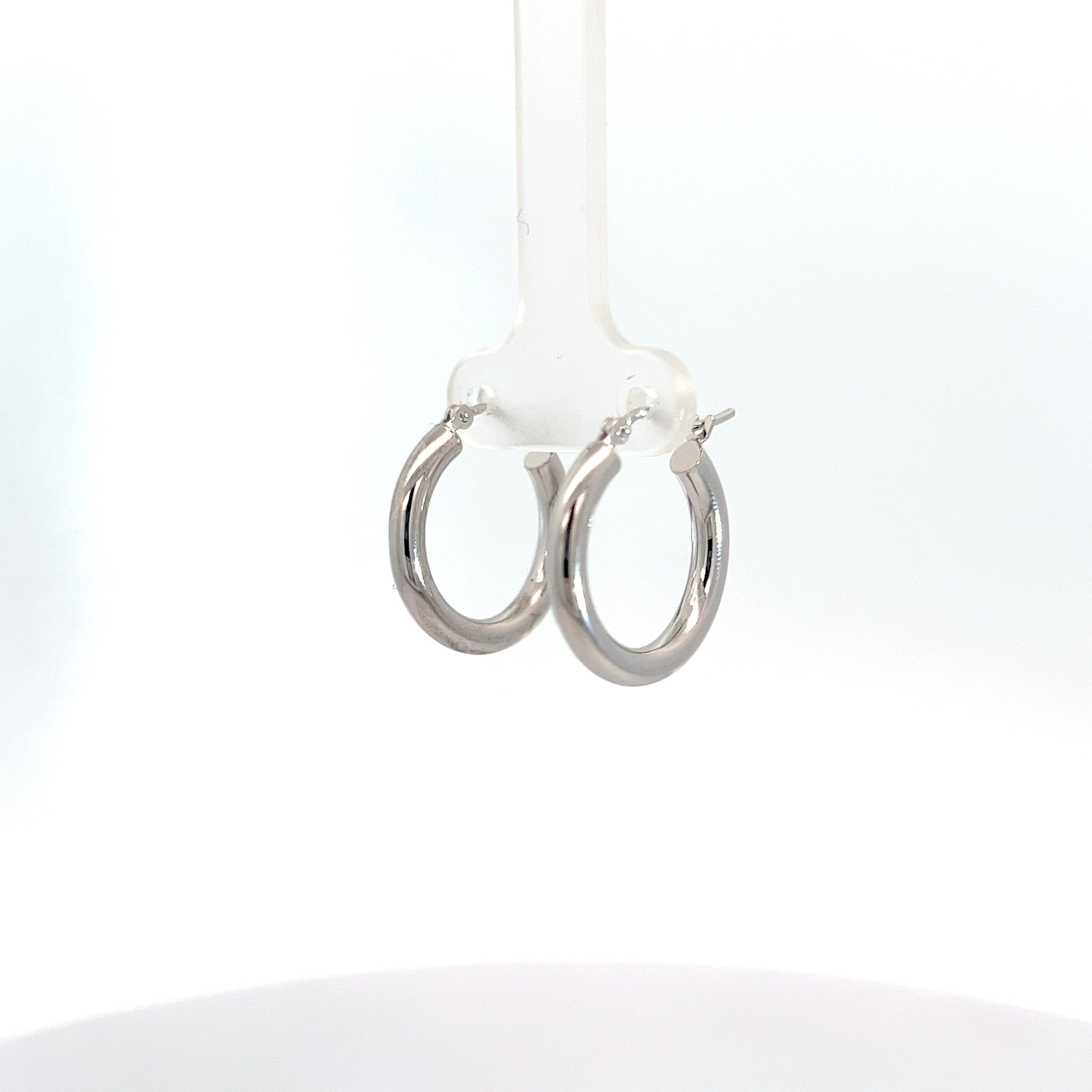 14k White Gold Polished 3mm Tube Hoop Earrings 1.3 gram