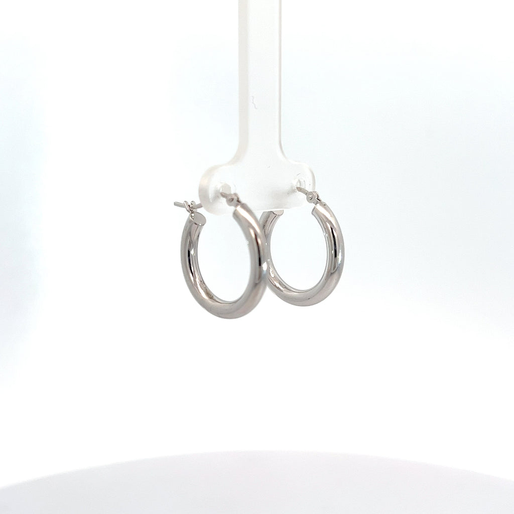 14k White Gold Polished 3mm Tube Hoop Earrings 1.3 gram