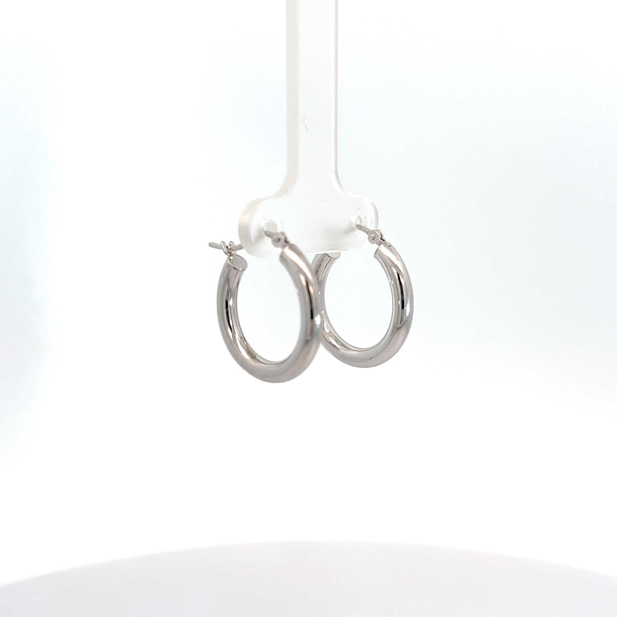 14k White Gold Polished 3mm Tube Hoop Earrings 1.3 gram