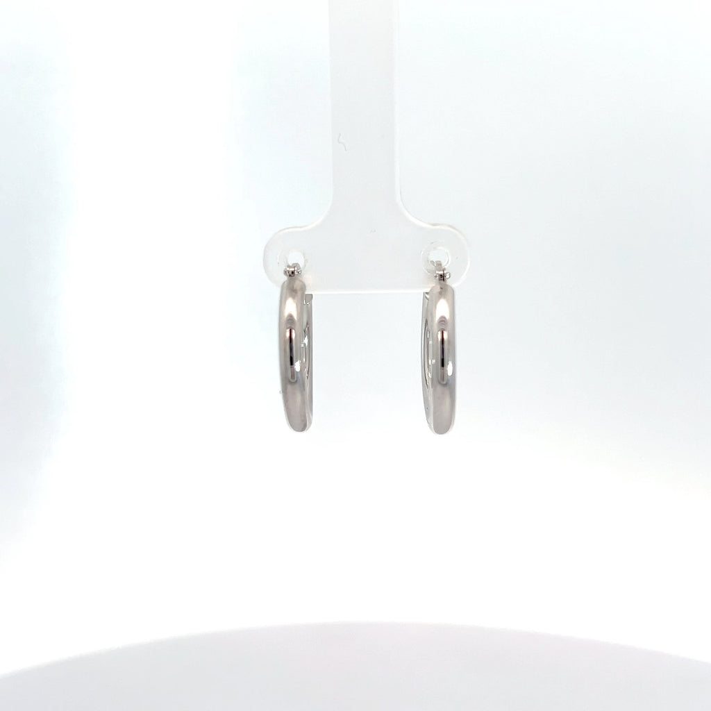 14k White Gold Polished 3mm Tube Hoop Earrings 1.3 gram