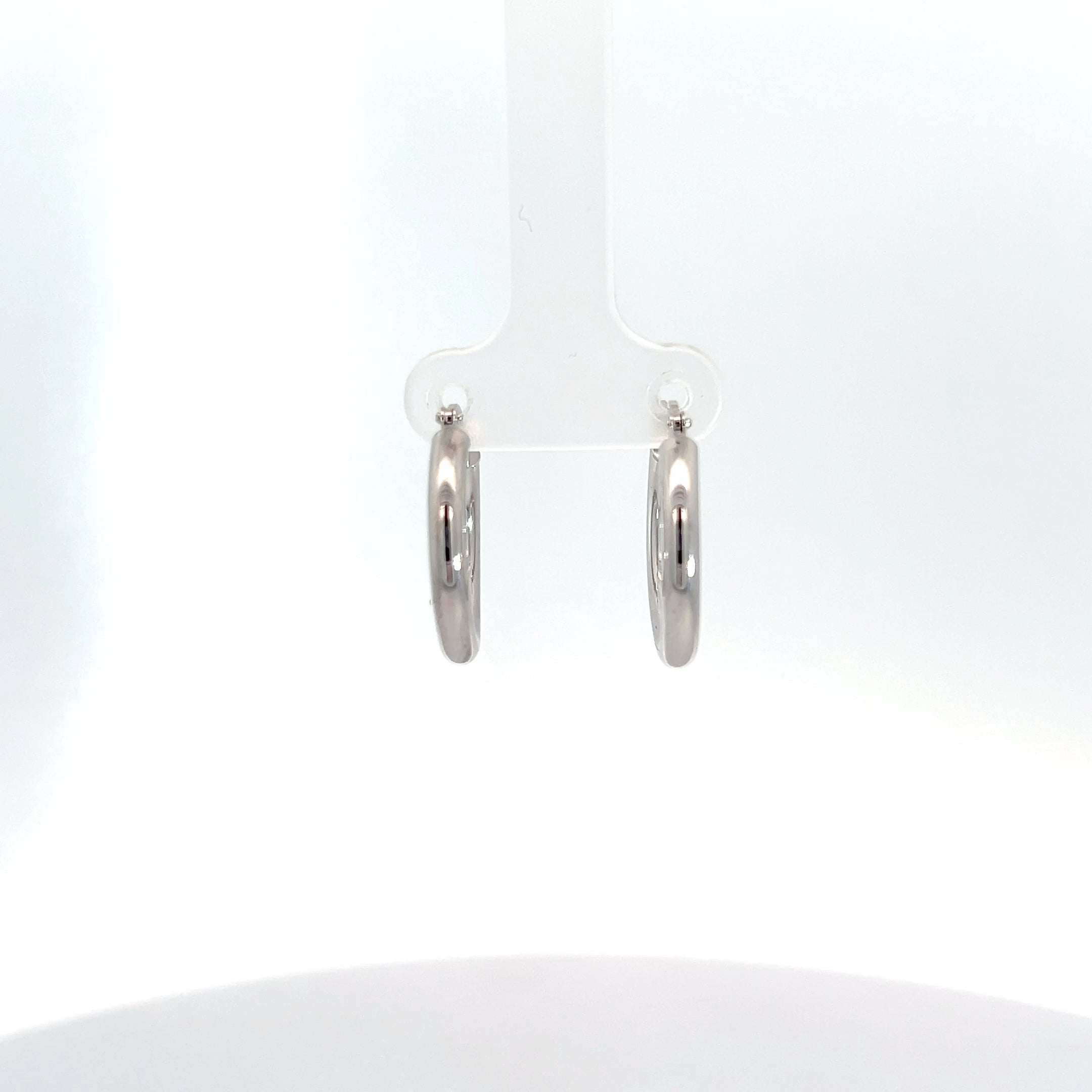 14k White Gold Polished 3mm Tube Hoop Earrings 1.3 gram