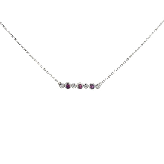 14k White Gold .15ct Ruby and .05ct Diamond Bar Necklace