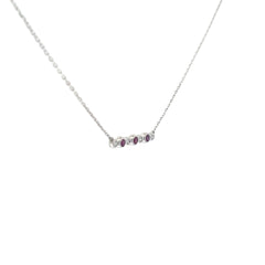 14K WHITE GOLD .15CT RUBY AND .05CT DIAMOND BAR NECKLACE