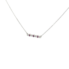 14K WHITE GOLD .15CT RUBY AND .05CT DIAMOND BAR NECKLACE