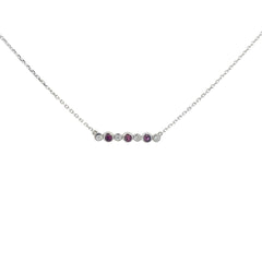 14K WHITE GOLD .15CT RUBY AND .05CT DIAMOND BAR NECKLACE