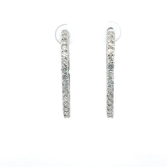 14k White Gold 1.50ct G I1 Round Diamond Hoop Earring 1 1/2" inch