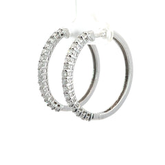 14k White Gold 1.50ct G I1 Round Diamond Hoop Earring 1 1/2" inch