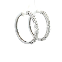 14k White Gold 1.50ct G I1 Round Diamond Hoop Earring 1 1/2" inch