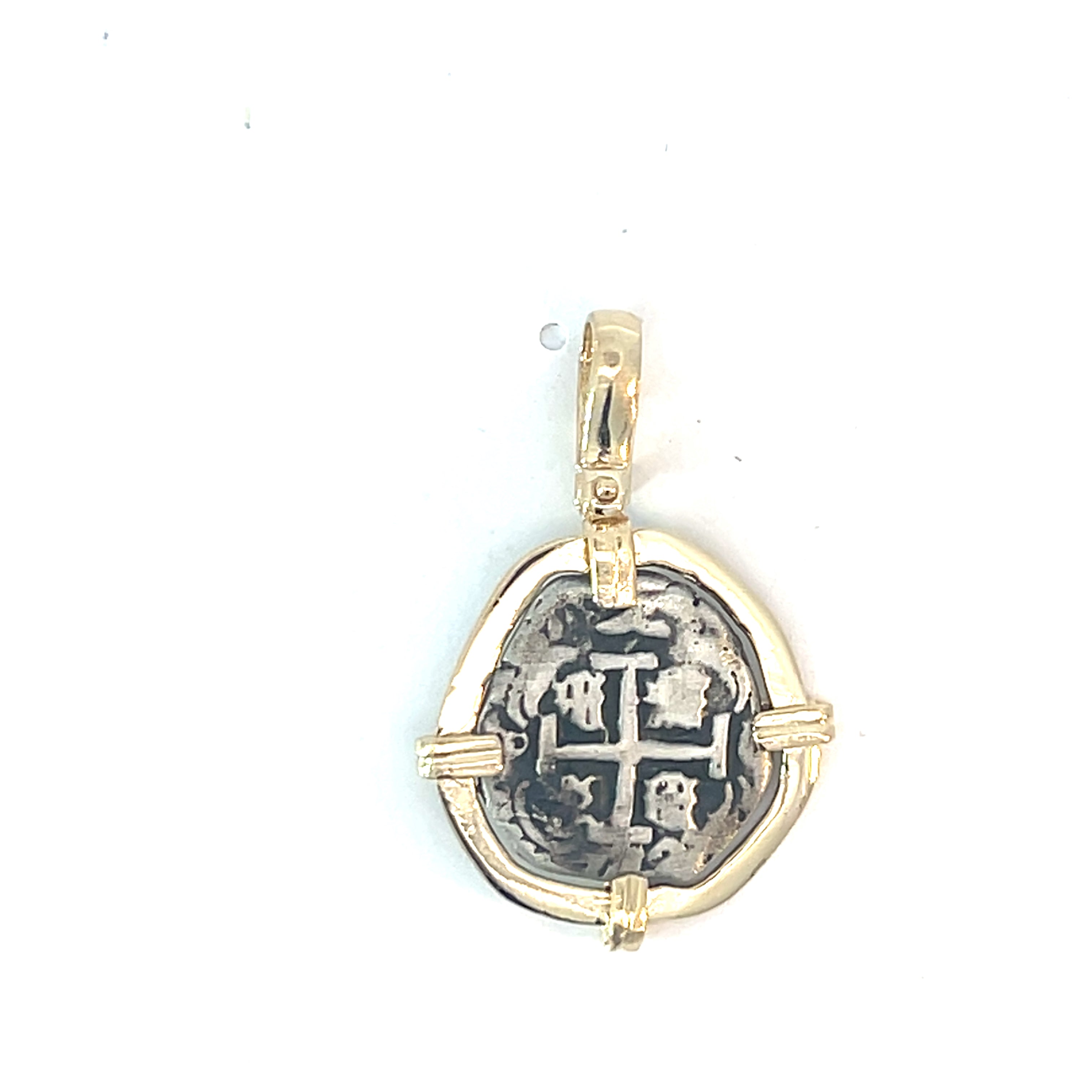14k Two Tone Small Coin Frame Atocha Copy Pendant